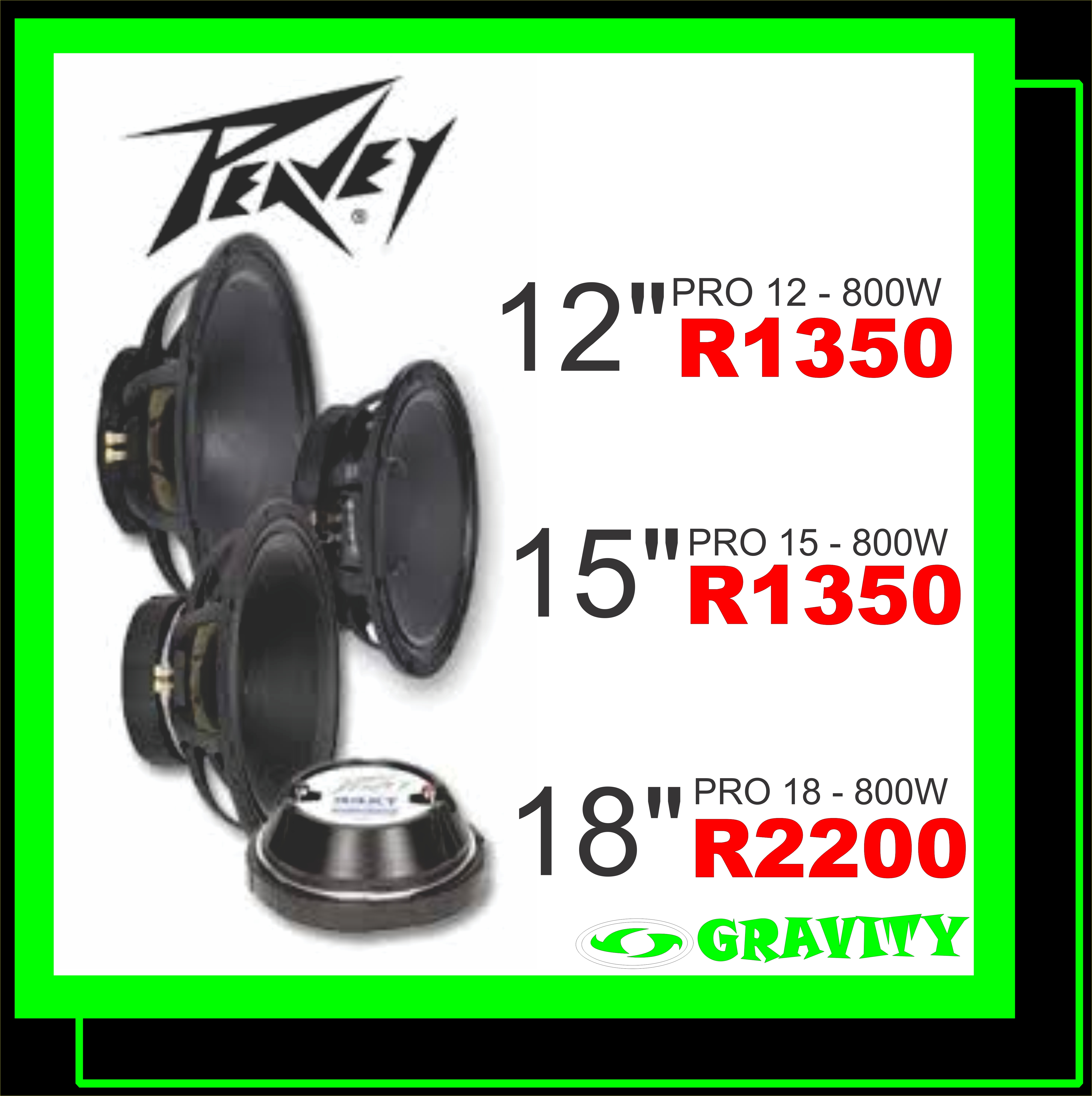 PEAVEY REPLACEMENT SPEAKERS PRO12 PRO 15 PRO 18 INCH PROFESSIONAL MIDS OR BASS REPLACEMENT SUB AT GRAVITY AUDIO SOUND AND LIGHTING WAREHOUSE 0315072736